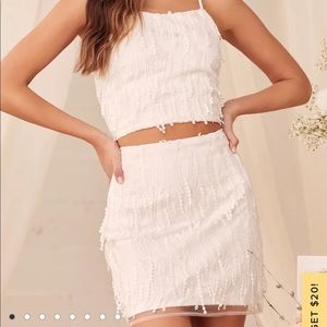 Lulu’s Dancing in a Dream white fringe lace up 2 piece